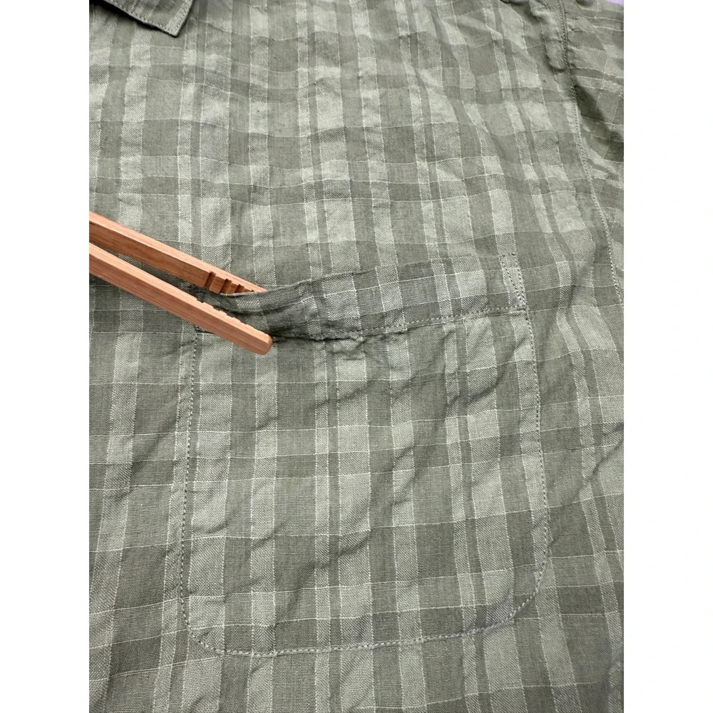 VTG Tommy‎ Bahama 100% Linen Mens XL Plaid Check Button Shirt Sage Green Classic